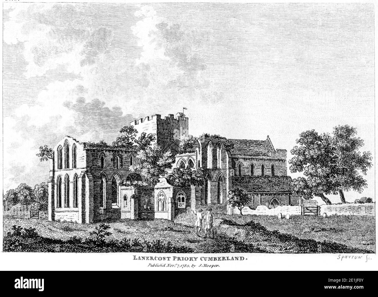 Ein Stich von Lanercost Priory Cumberland, veröffentlicht im November 7 1783, gescannt in hoher Auflösung von einem Buch, das im Jahr 1780s veröffentlicht wurde. Stockfoto