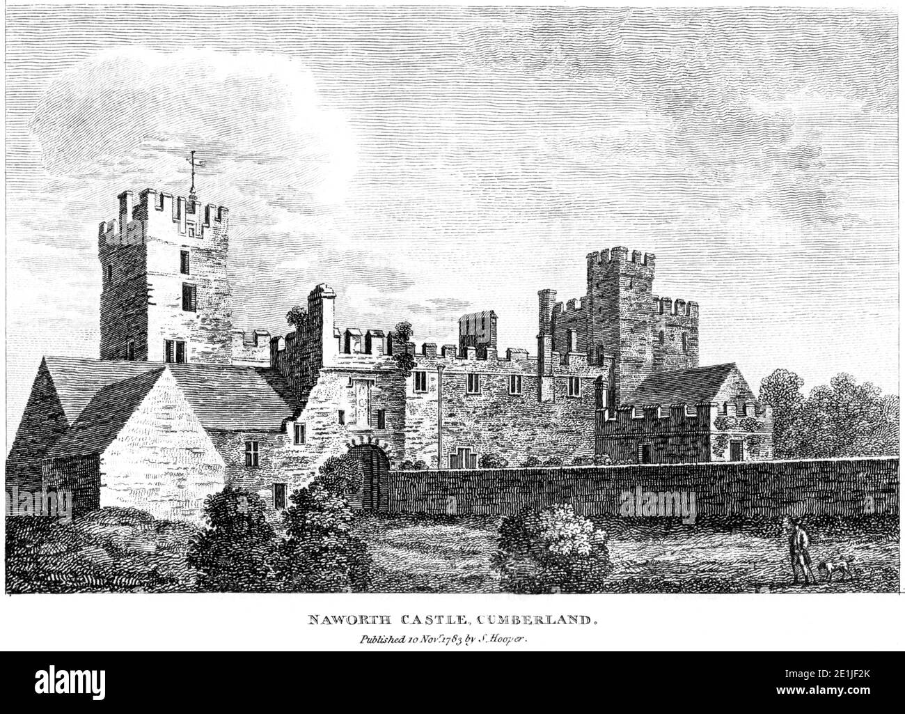 Ein Stich von Naworth Castle, Cumberland veröffentlicht am 10. November1783 gescannt in hoher Auflösung von einem Buch in den 1780er Jahren veröffentlicht. Stockfoto