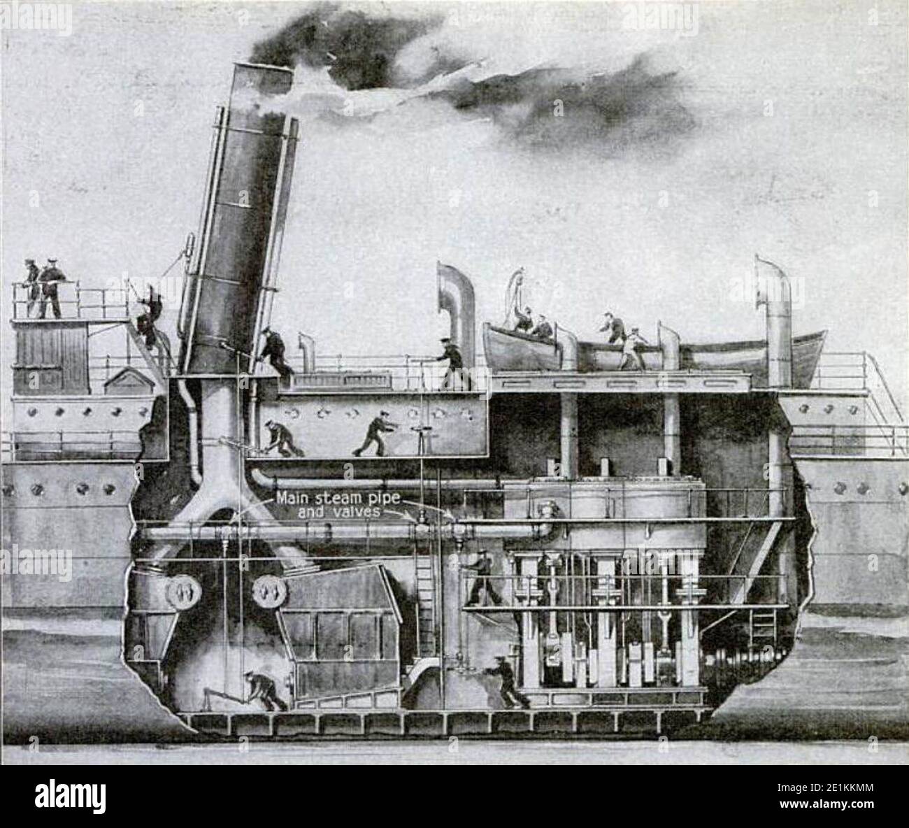 Zeitliche Schnittzeichnung einer Dampflokomotive mit dreifacher Ausdehnung, ca. 1918 Stockfoto