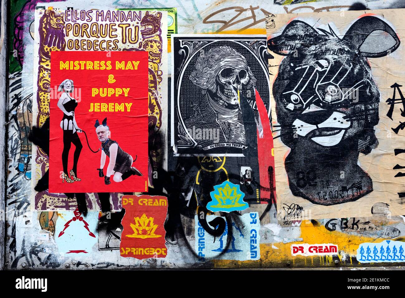 London, England: 24. Mai 2017. Street Art von Künstler SubDude - Mistress May Puppy Jeremy gepostet in Mai 2017 Alamy Stock Image/Jayne Russell Stockfoto
