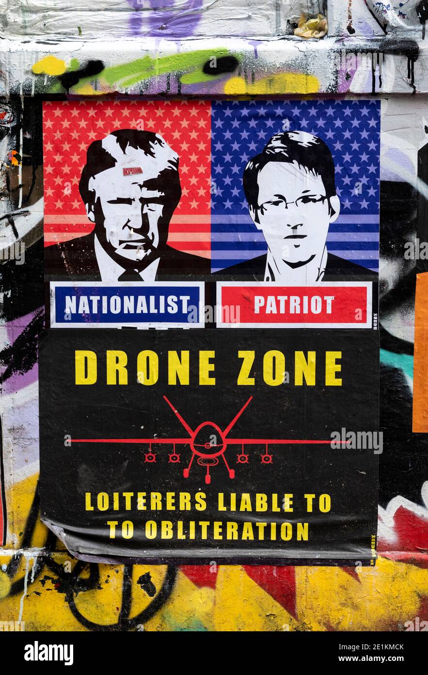 London, England: 24. Mai 2017. Street Art von Künstler SubDude - Drone Zone Nationalist / Patriot veröffentlicht im April 2017 Alamy Stock Image/Jayne Russell Stockfoto