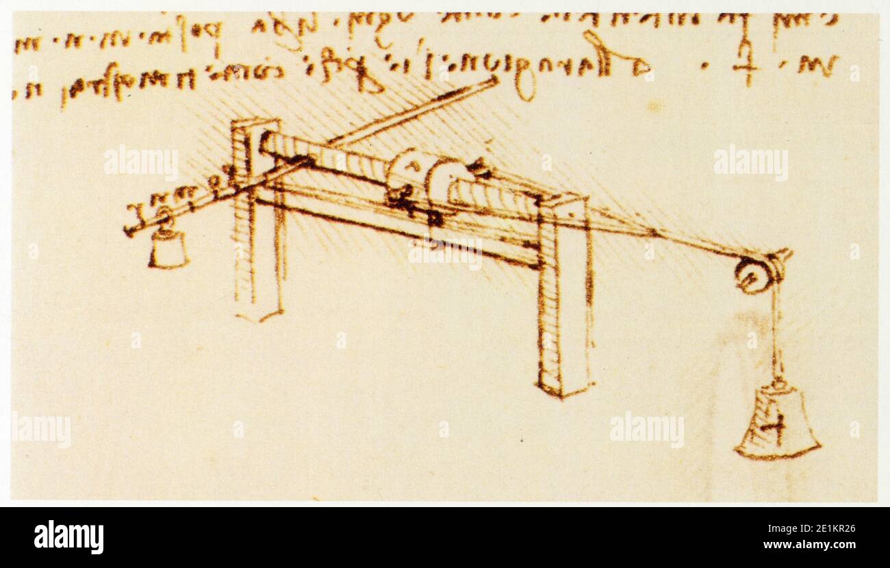 Leonardo da Vinci. 1452-1519. Mesure statique de la puissance d'une Vis sans fin Stockfoto