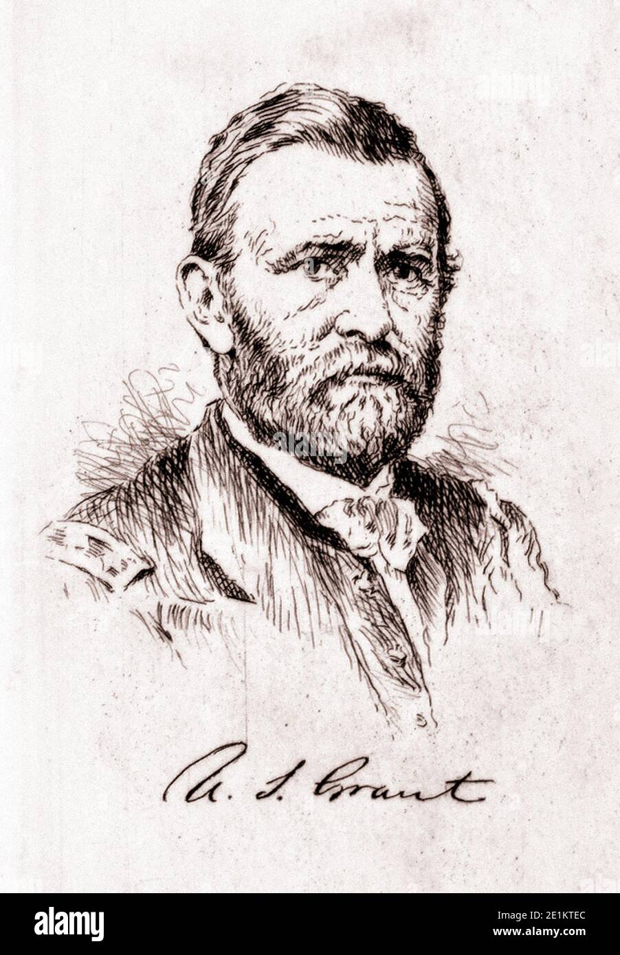 Stich von Ulysses S. Grant. Ulysses S. Grant (1822 – 1885) war ein amerikanischer Soldat und Politiker, der als 18. Präsident der Vereinigten St. Stockfoto