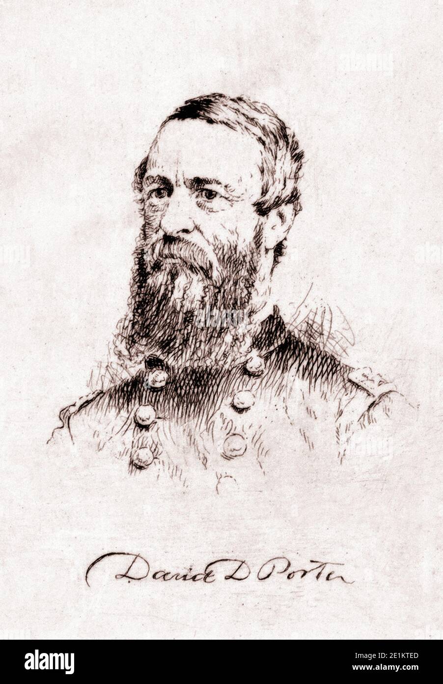 Vintage-Gravur von General Andrew Porter. Andrew Porter (1820 – 1872) war ein amerikanischer Armeeoffizier, der Brigadegeneral in der Union Army war Stockfoto