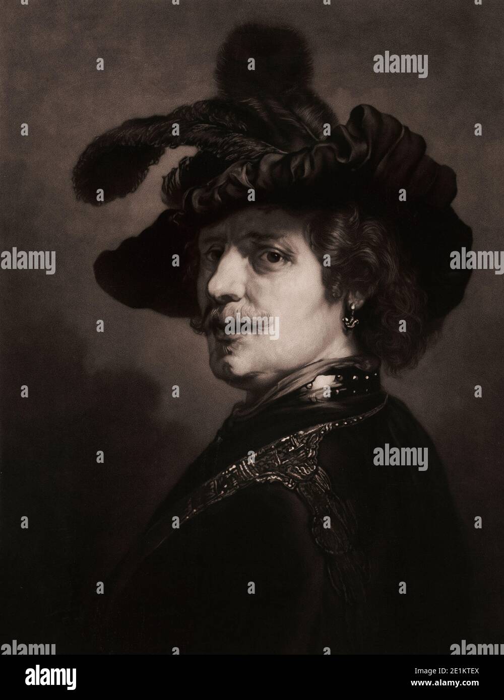 Selbstporträt von Rembrandt. Gravur von 1892. London Rembrandt Harmenszoon van Rijn (15. Juli 1606 – 4. Oktober 1669) war ein niederländischer Zeichner, Maler, Stockfoto