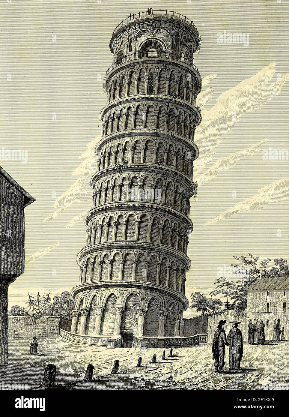 Schiefer Glockenturm von Pisa, Italien Kupferstich aus der Encyclopedia Londinensis oder, Universal Wörterbuch der Künste, Wissenschaften und Literatur; Band XX; herausgegeben von Wilkes, John. Veröffentlicht 1825 in London Stockfoto