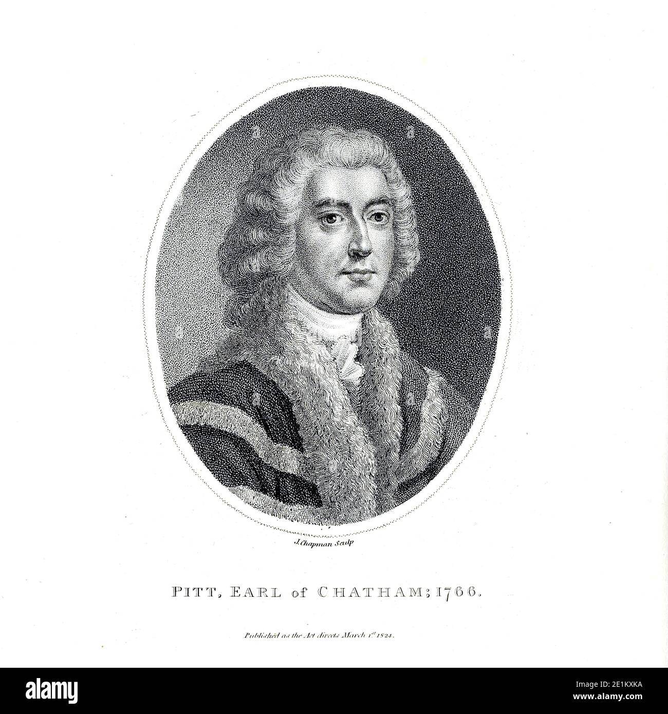 William Pitt, 1. Earl of Chatham, PC, FRS (15. November 1708 – 11. Mai 1778) war ein britischer Staatsmann der Whig-Gruppe, der Mitte des 18. Jahrhunderts als Premierminister von Großbritannien diente. Historiker nennen ihn Pitt von Chatham oder William Pitt der Ältere, um ihn von seinem Sohn, William Pitt der Jüngere, zu unterscheiden, der auch Premierminister war. Pitt war auch bekannt als der große Bürger, wegen seiner langjährigen Weigerung, einen Titel bis 1766 zu akzeptieren. Kupferstich aus der Encyclopedia Londinensis oder, Universal Wörterbuch der Künste, Wissenschaften und Literatur; Band XX; bearbeitet b Stockfoto