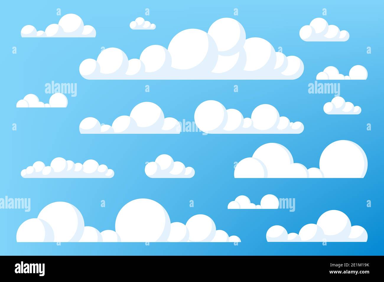 Set von blauen Himmel, Wolken. Cloud-Symbol, Wolkenform. Verschiedene Wolken. Sammlung von Wolke Symbol, Form, Label, Symbol. Vektor des Grafikelements. Stockfoto