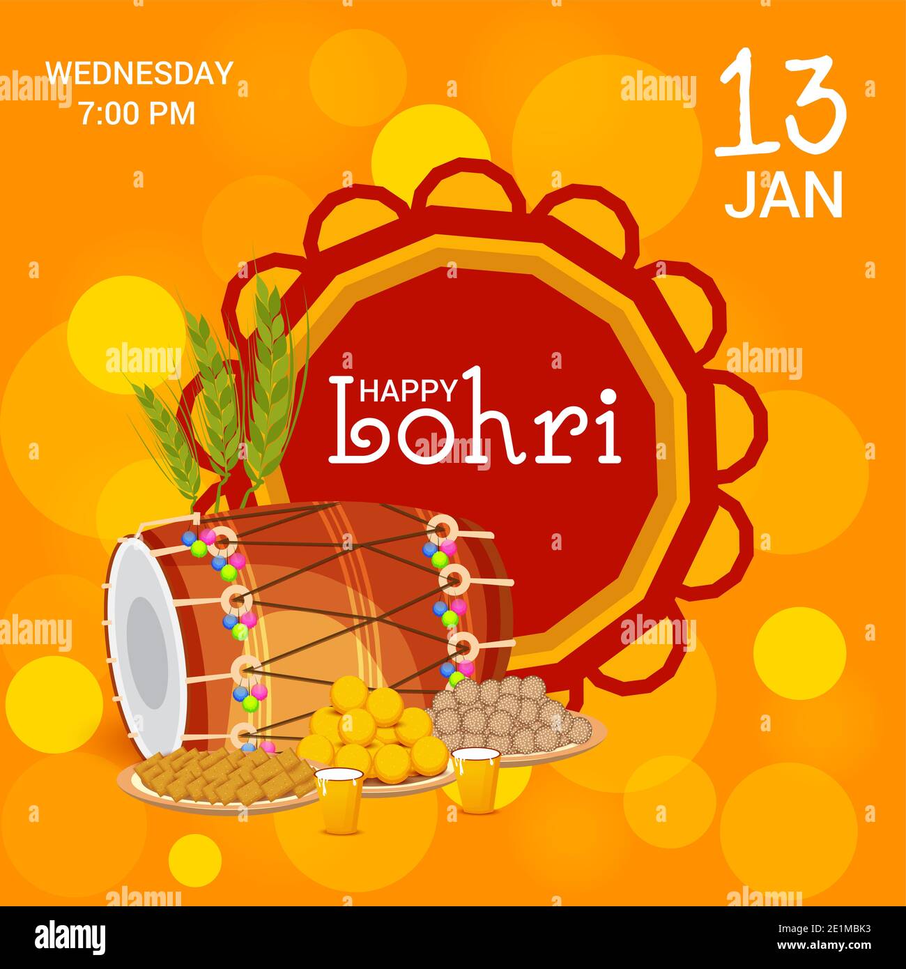 Vector Illustration eines Hintergrund für Happy Lohri urlaub Vorlage für Punjabi Festival. Stockfoto