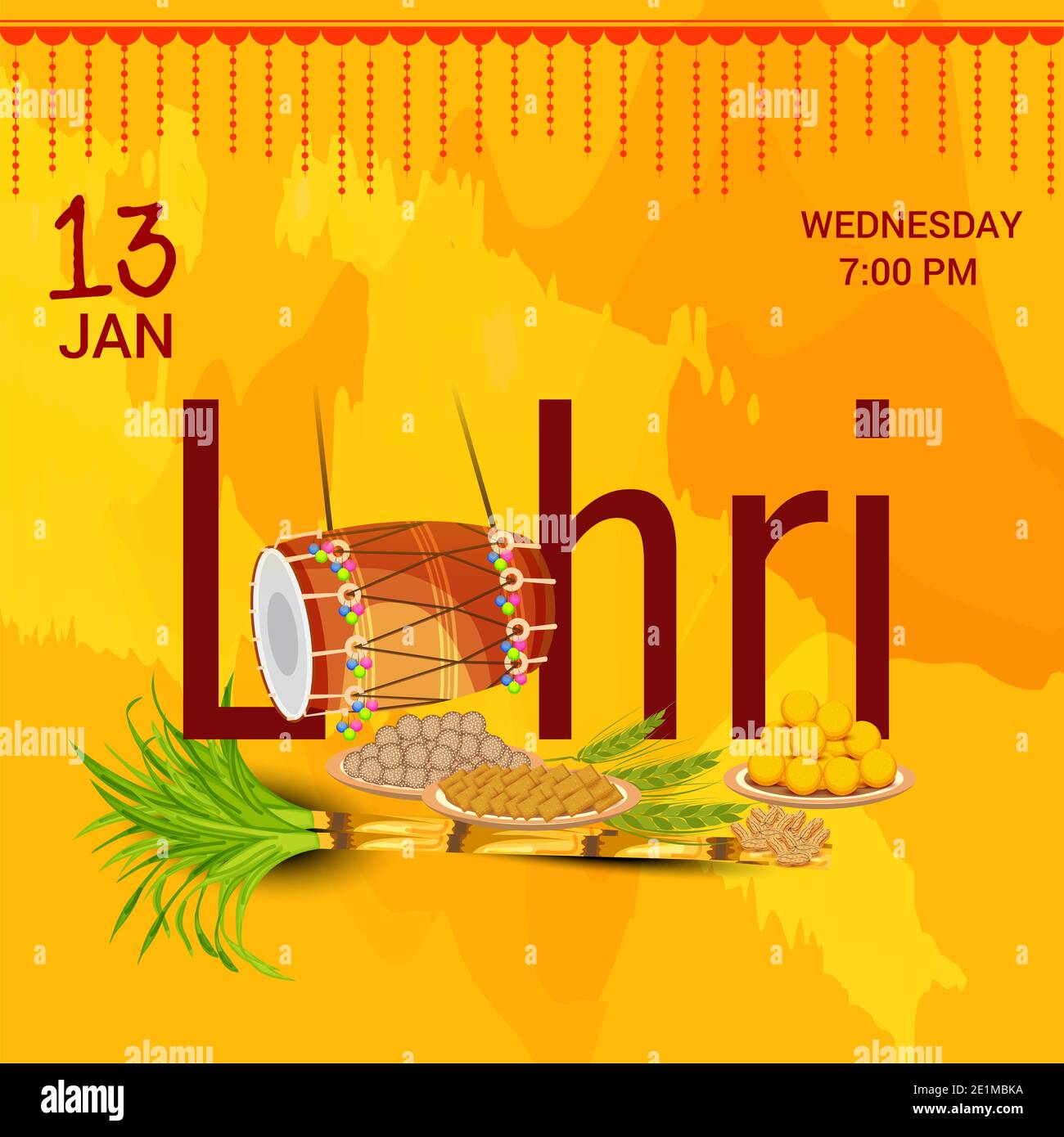 Vector Illustration eines Hintergrund für Happy Lohri urlaub Vorlage für Punjabi Festival. Stockfoto