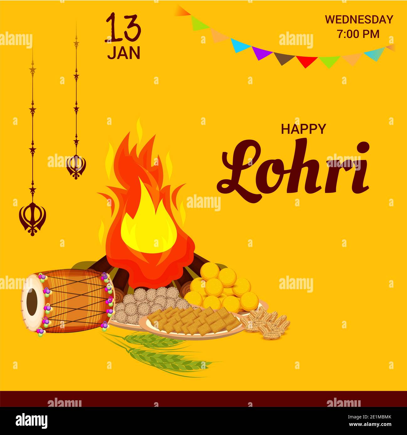 Vector Illustration eines Hintergrund für Happy Lohri urlaub Vorlage für Punjabi Festival. Stockfoto