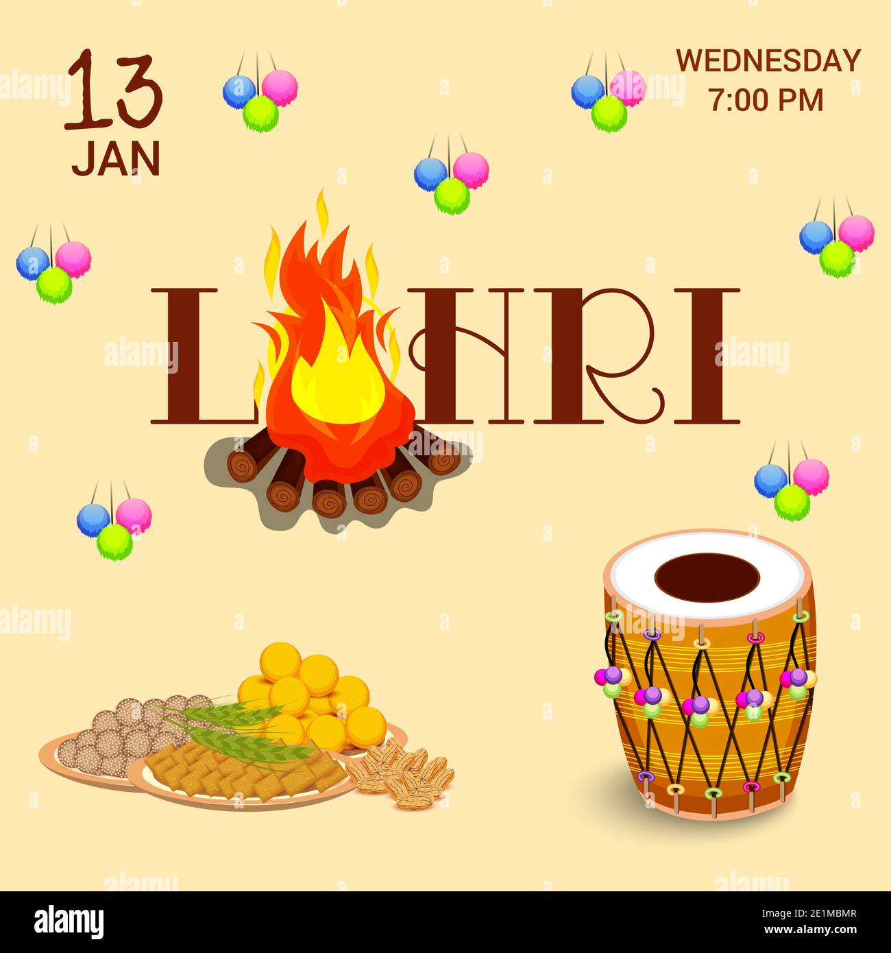 Vector Illustration eines Hintergrund für Happy Lohri urlaub Vorlage für Punjabi Festival. Stockfoto