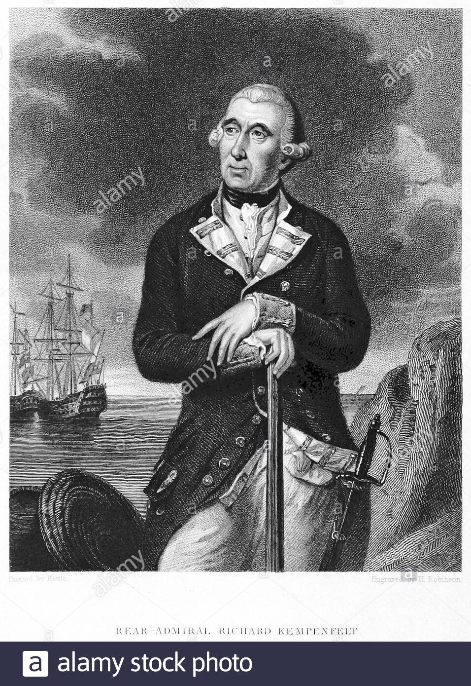 Richard Kempenfelt Portrait, 1718 – 1782, war ein britischer Hinteradmiral, Vintage Illustration von 1849 Stockfoto
