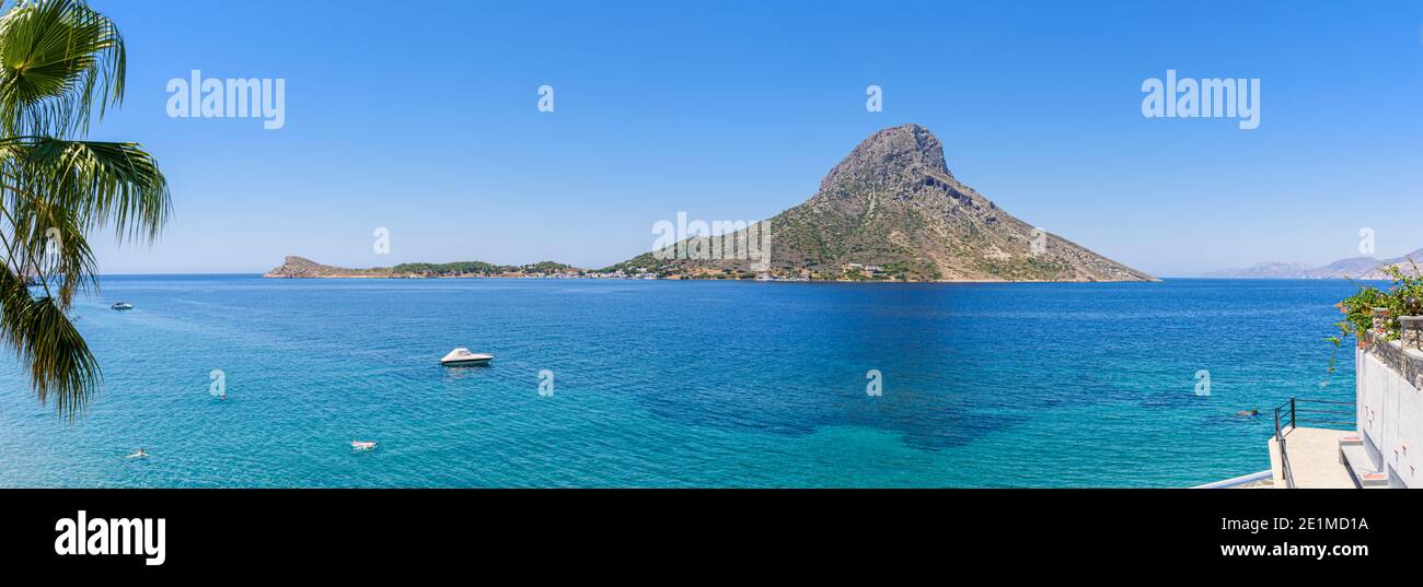 Panorama der Insel Telendos, Kalymnos, Dodekanes, Griechenland Stockfoto