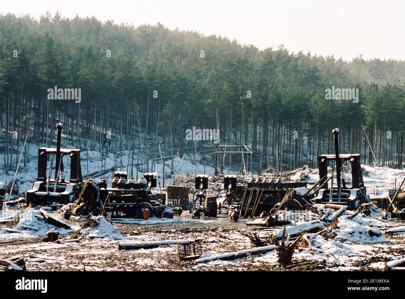 Der Gladiator Film Set 1999 für die Eröffnungsschlacht, in 'Germania', Bourne Woods, Farnham, Surrey, England, Großbritannien Stockfoto