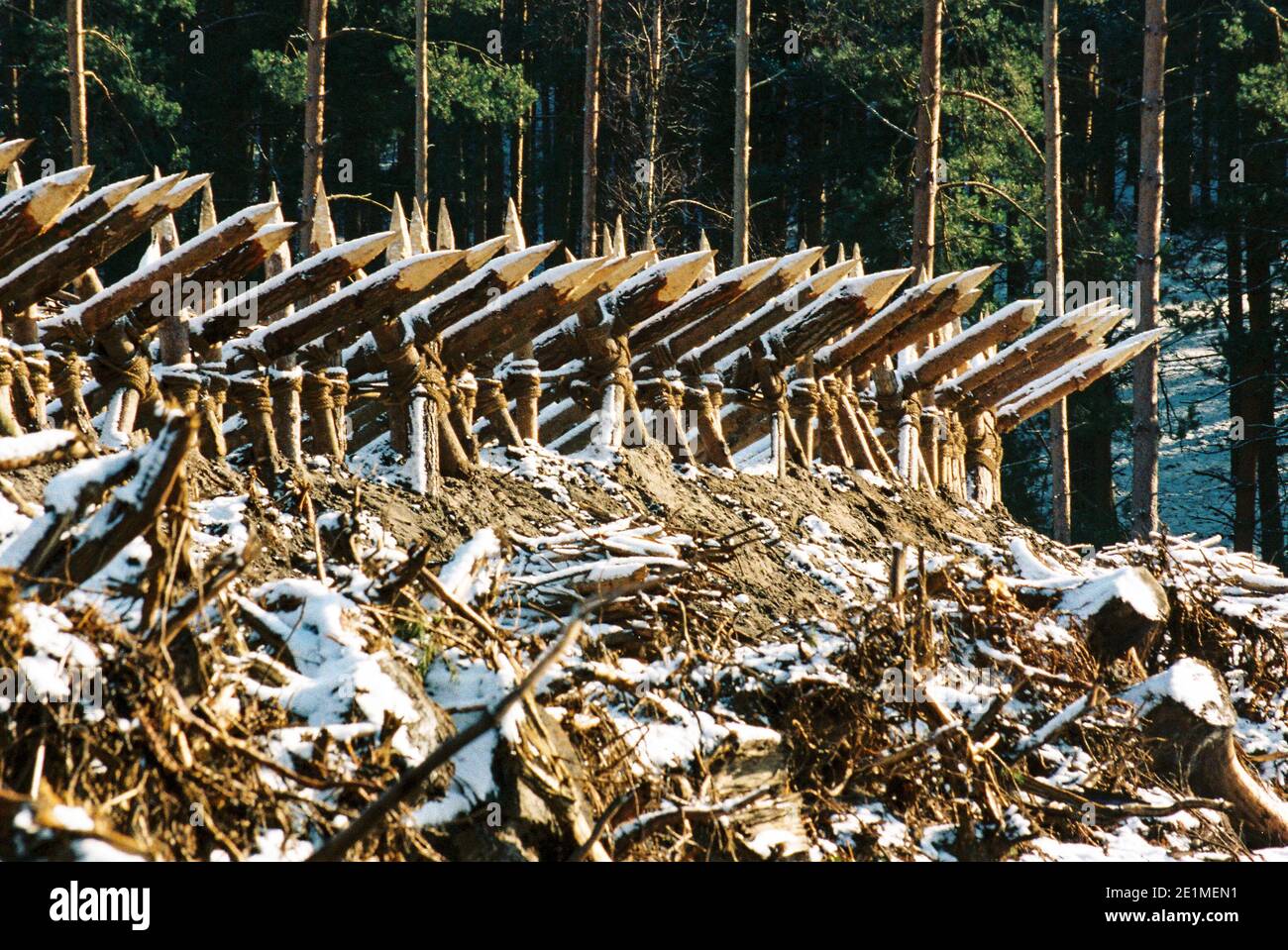 Der Gladiator Film Set 1999 für die Eröffnungsschlacht, in 'Germania', Bourne Woods, Farnham, Surrey, England, Großbritannien Stockfoto