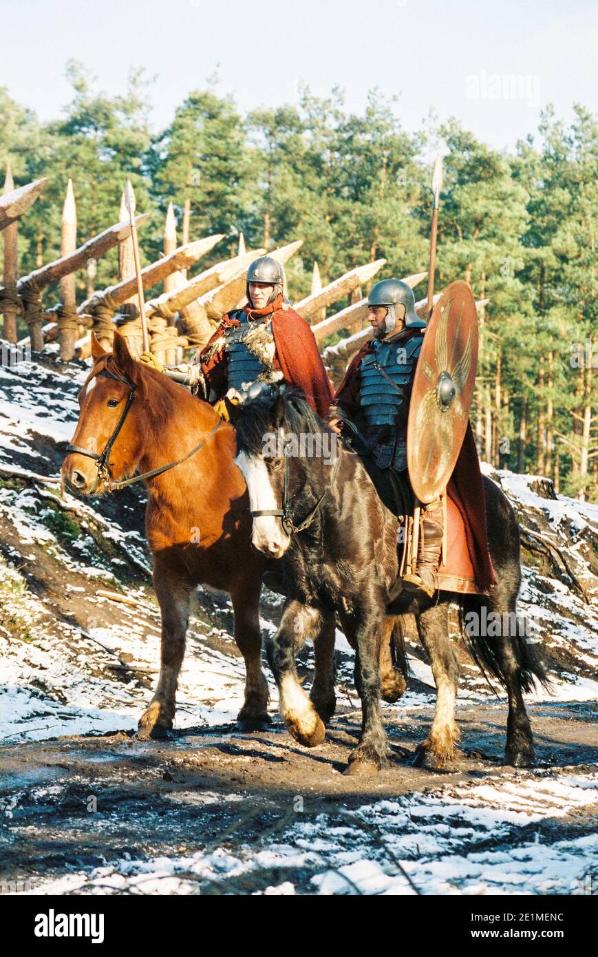 Der Gladiator Film Set 1999 für die Eröffnungsschlacht, in 'Germania', Bourne Woods, Farnham, Surrey, England, Großbritannien Stockfoto