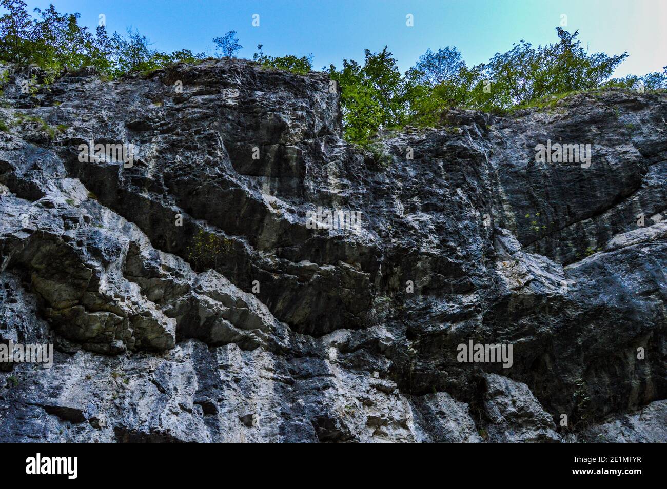 Ein Fluss erodierte eine Steinwand Felsformation, Sohodol Schluchten sind voll von unerforschten Höhlen. Karpaten, Rumänien. Stockfoto