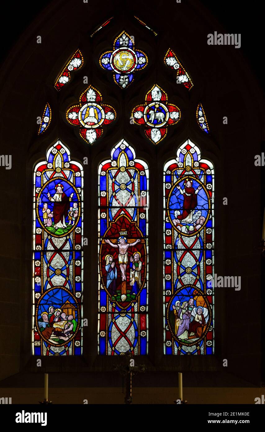 Mitte des neunzehnten Jahrhunderts Buntglasfenster, All Saints Kirche, Yatesbury, Wiltshire, England, Großbritannien von Miss Monck entworfen Stockfoto