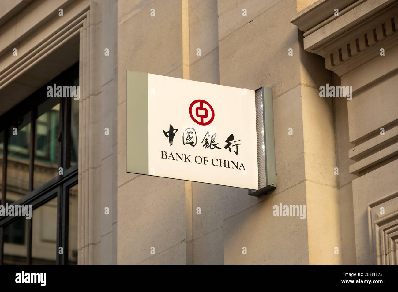 LONDON- Bank of China Außenbeschilderung- London Niederlassung der Chinesische staatliche Handelsbank Stockfoto