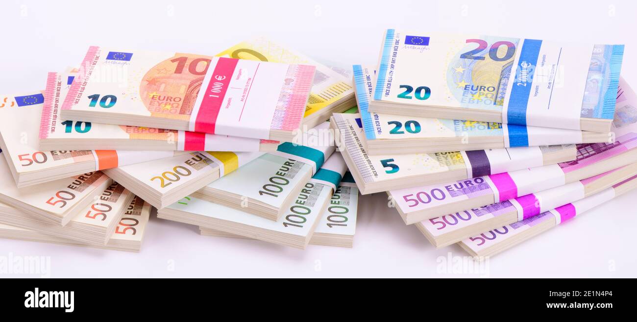 Euro Banknoten im Bündel mit Banderole Stockfoto