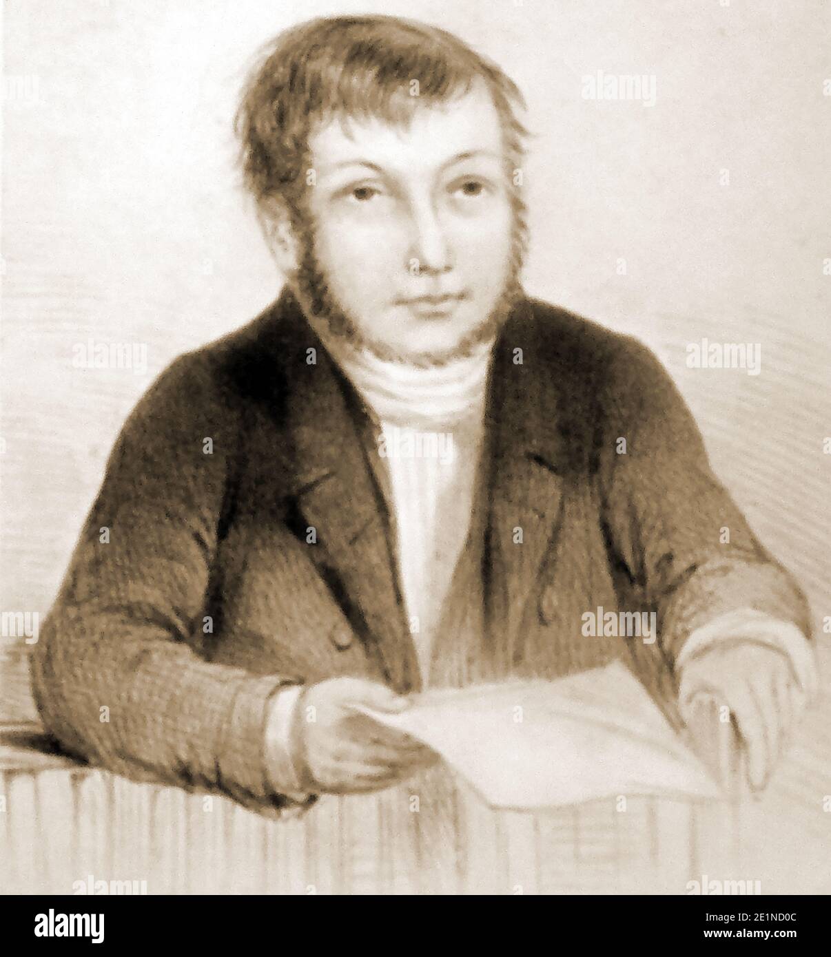 PORTRÄT VON JAMES BLOOMFIELD RUSH. Die Morde in Stanfield Hall, Norfolk, England, waren ein berüchtigter viktorianischer Doppelmord am 28. November 1848. Die Opfer, Isaac Jermy und sein Sohn Jermy Jermy, wurden auf der Veranda und im Flur ihres Herrenhauses erschossen. Sie wurden von James Bloomfield Rush (1800–1849), einem Pächter auf der Potash Farm, ermordet, der ein hinterhältiges Schema durchgeführt hatte, um die Familie zu betrügen und sie zu ermorden. Er wurde vor Gericht gestellt und am 21. April 1849 in Norwich Castle gehängt. Die unwissende Komplizin war Emily Sandford, ihre Gouvernante und Rush's schwangere Geliebte. Stockfoto
