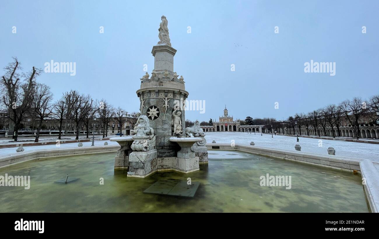 Mariblanca Brunnen auf der Plaza de San Antonio in Aranjuez, Madrid Stockfoto