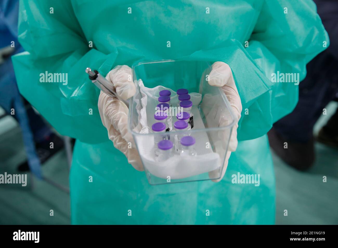 Neapel, Italien. Januar 2021. Erster Tag Für Anti Covid 19 Impfstoffe In Der Übersee-Ausstellung Für Gesundheitsarbeiter Asl 1 Quelle: Unabhängige Fotoagentur/Alamy Live News Stockfoto