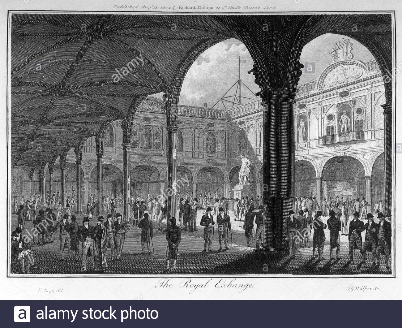 The Royal Exchange, London England, Vintage Illustration von 1804 Stockfoto