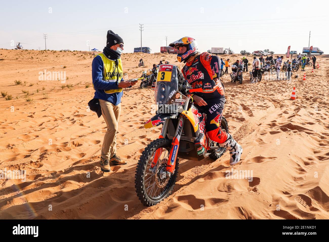 Price Toby (aus), KTM, Red Bull KTM Factory Team, Moto, Bike, Portrait während der 6. Etappe der Dakar 2021 zwischen Al Qais / LM Stockfoto