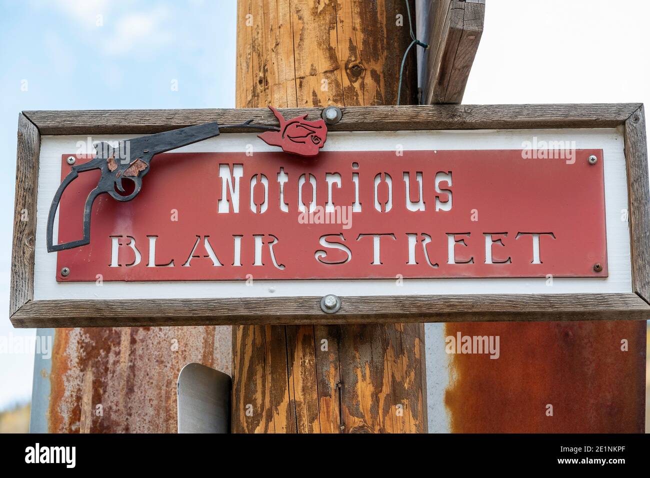 Straßenschild für die berüchtigte Blair Street in Silverton, Colorado, USA Stockfoto