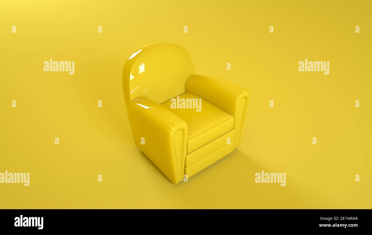 Gelber Ledersessel isoliert auf gelbem Hintergrund. 3d-Illustration Stockfoto