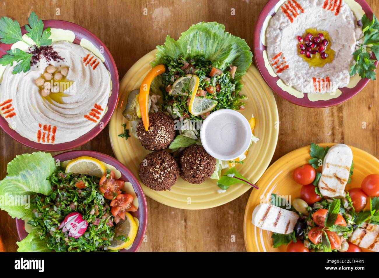 Bunte marokkanische Lebensmittel flay 5 Gerichte Stockfoto