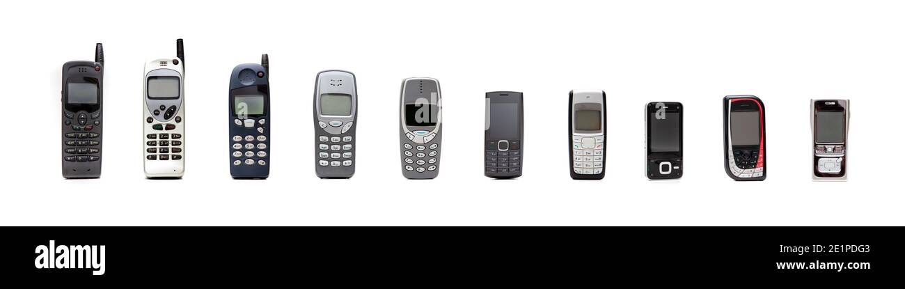 Altes Mobiltelefon auf weißem Hintergrund isoliert. Stockfoto