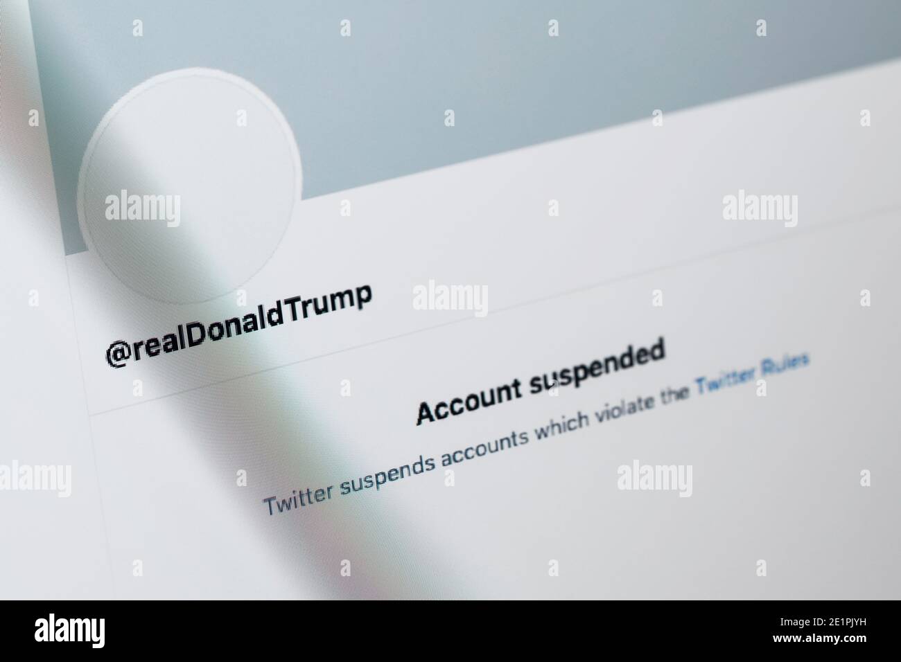 Der suspendierte Twitter-Account von @realDonaldTrump Stockfoto