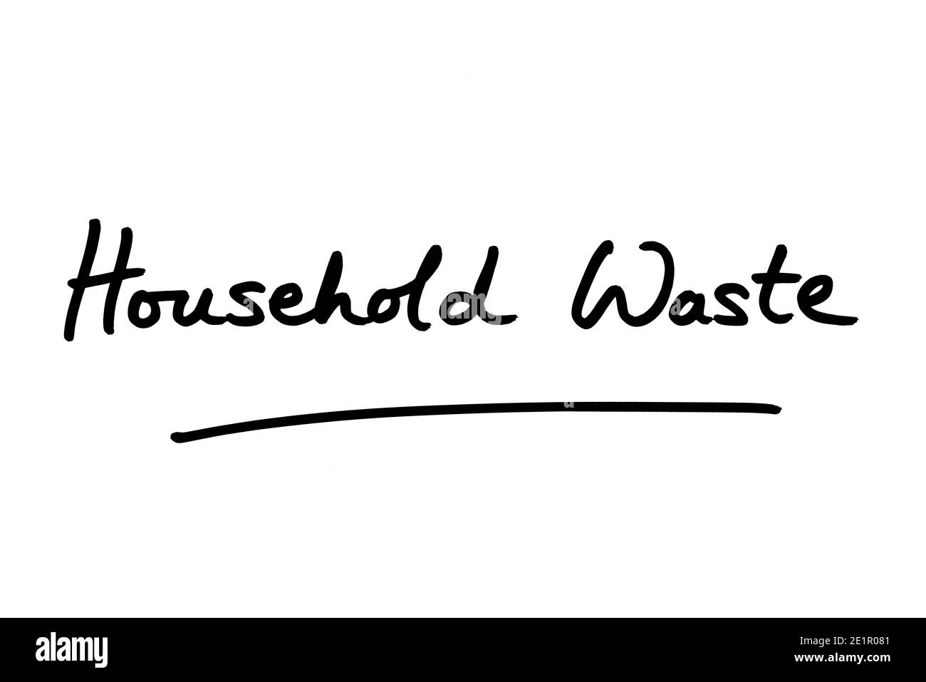 Hausmüll handschriftlich auf weißem Hintergrund. Stockfoto