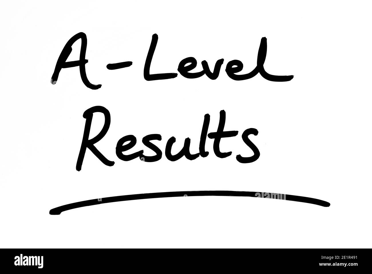 A-Level Ergebnisse handgeschrieben auf weißem Hintergrund. Stockfoto