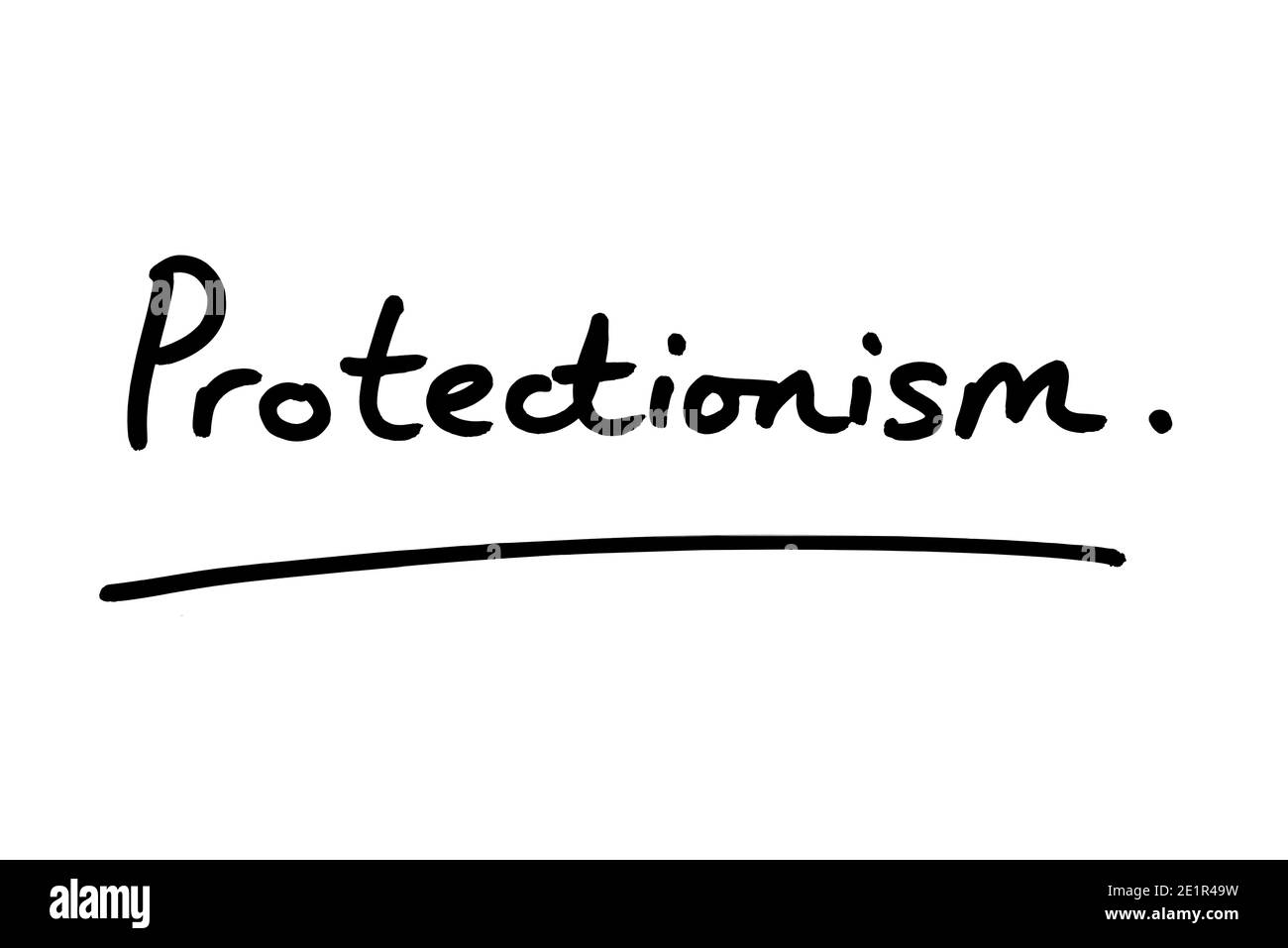 Protektionismus handgeschrieben auf weißem Hintergrund. Stockfoto