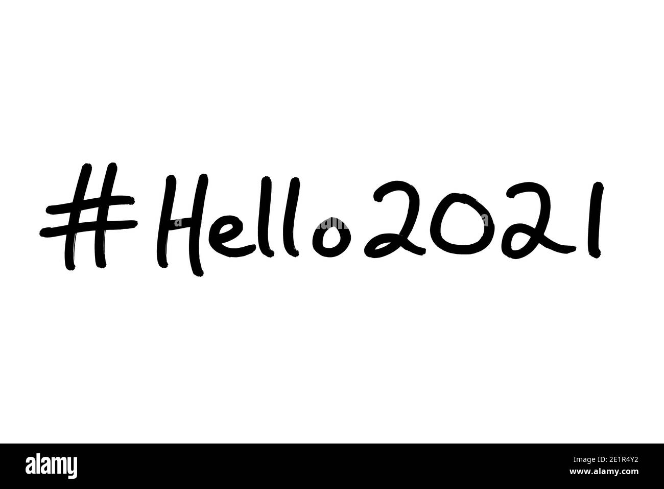 Hashtag Hello 2021 handgeschrieben auf weißem Hintergrund. Stockfoto Hashtag Hello 2021 handgeschrieben auf weißem Hintergrund. Stockfoto