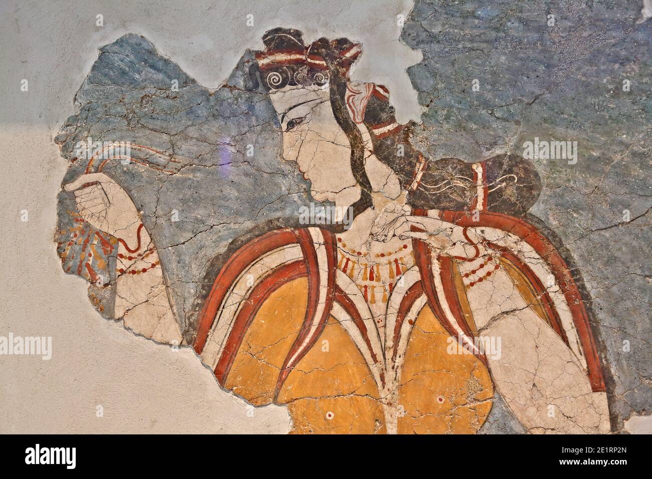 Die Dame von Mykene, altes Fresko des 13. Jahrhunderts v. Chr., von der Akropolis von Mykene, jetzt im Archäologischen Museum von Athen, Griechenland ausgestellt Stockfoto