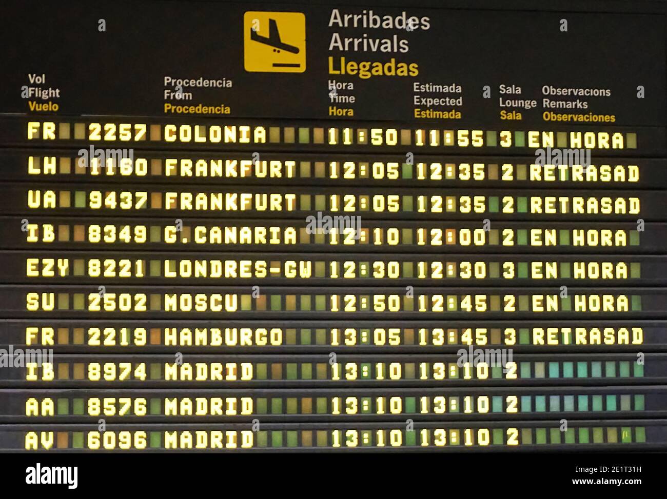 Ankunft an Bord eines spanischen Flughafens Stockfoto