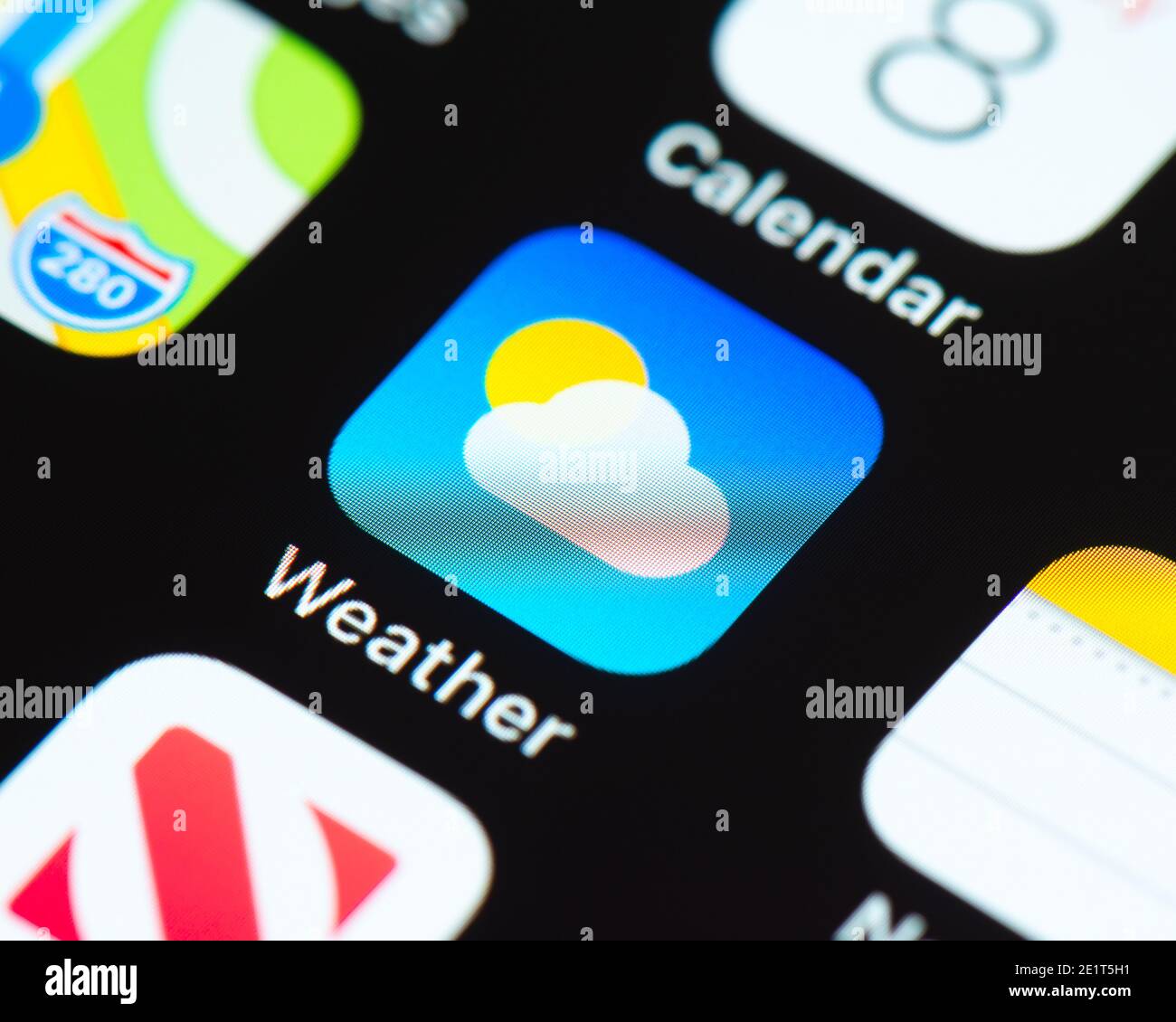 Wetter-App-Symbol auf dem Apple iPhone-Bildschirm Stockfoto