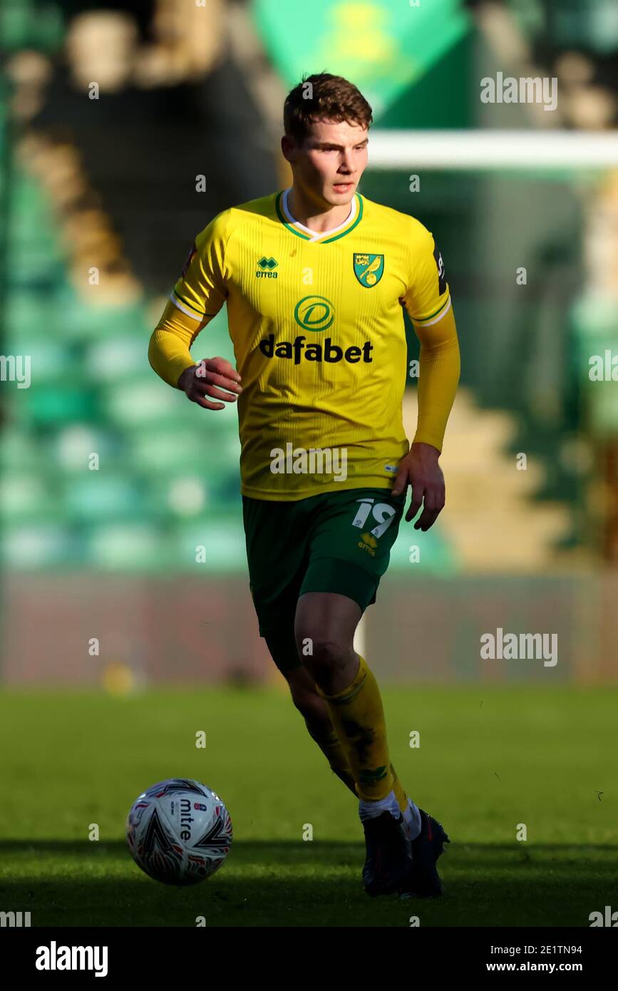 9. Januar 2021; Carrow Road, Norwich, Norfolk, England, English FA Cup Football, Norwich gegen Coventry City; Jacob Lungi Sorensen von Norwich City Stockfoto