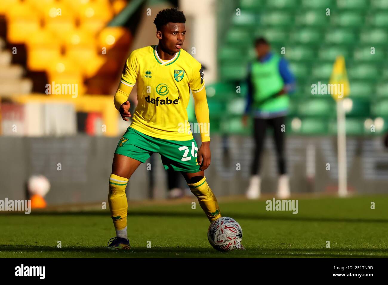 9. Januar 2021; Carrow Road, Norwich, Norfolk, England, English FA Cup Football, Norwich gegen Coventry City; Bali Mumba von Norwich City Stockfoto
