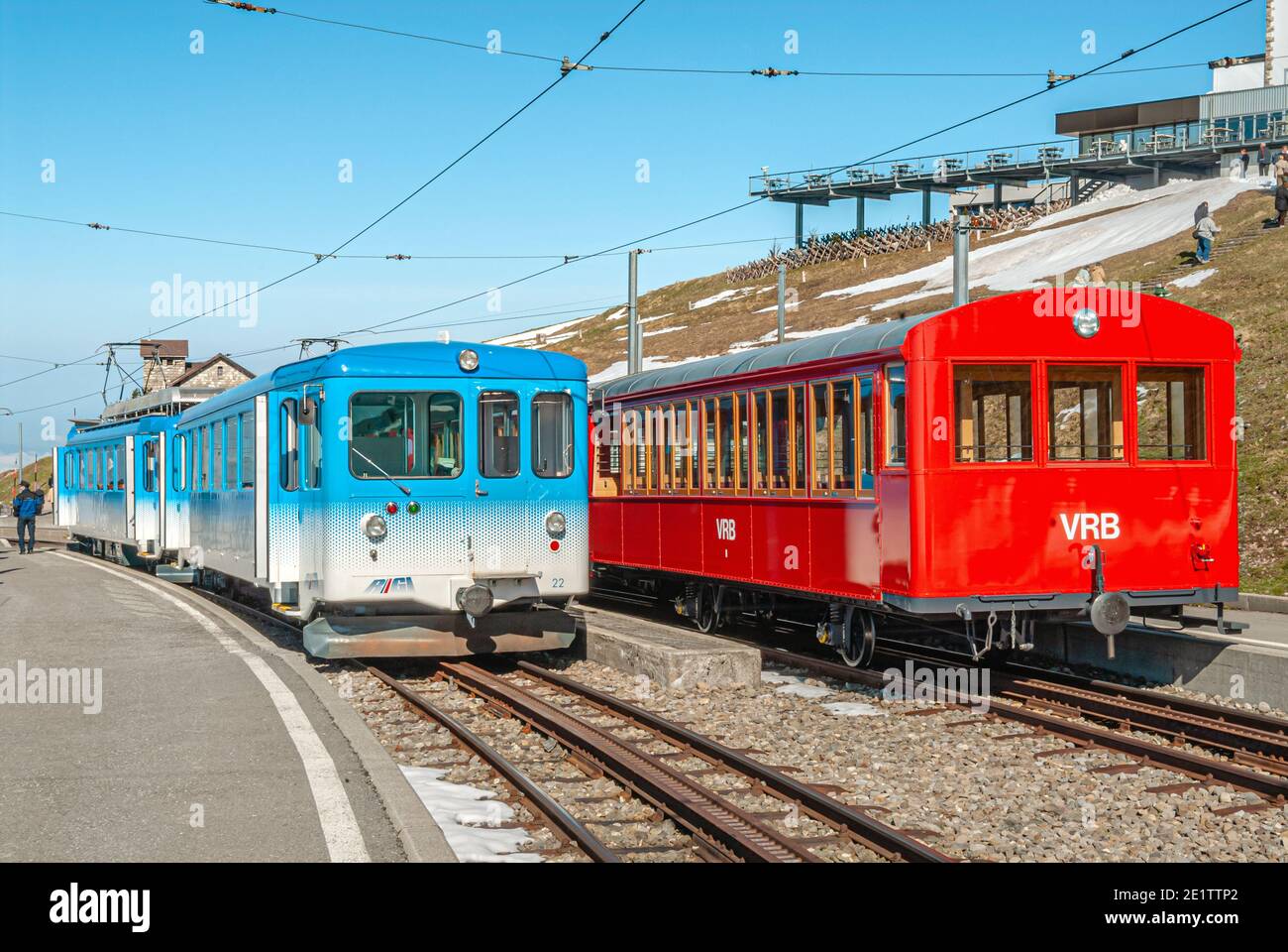 Rigi-Zug am Bahnhof Rigi Kulm, Kanton Schwyz, Schweiz Stockfoto