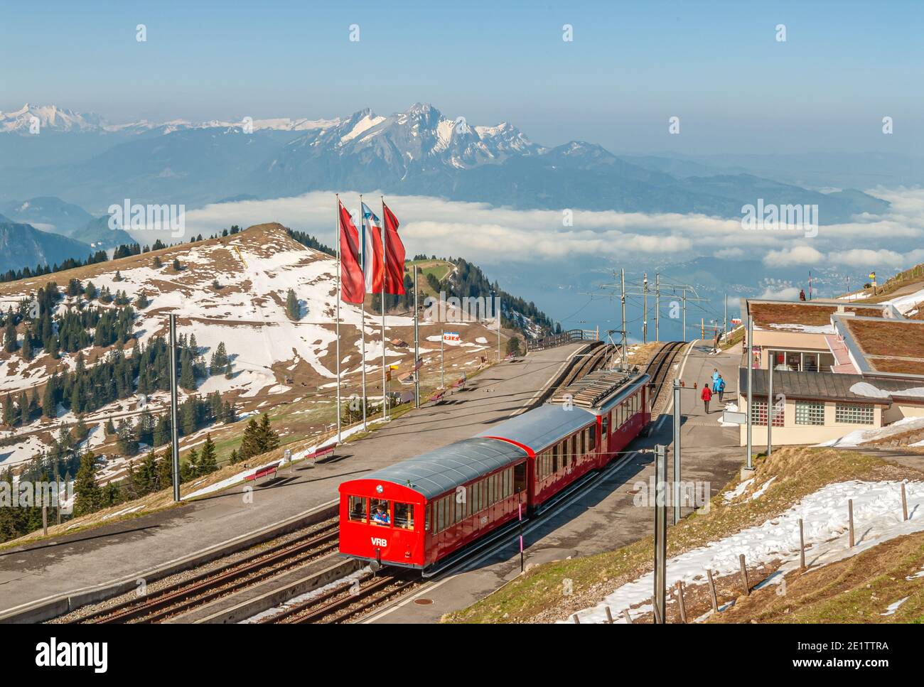 Rigi-Zug am Bahnhof Rigi Kulm, Schwyz, Schweiz Stockfoto