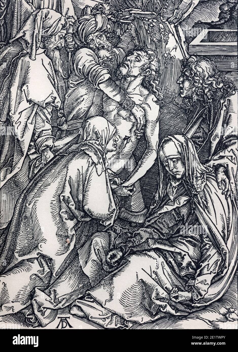 BERNOLAKOVO, SLOWAKEI, 29. DEZEMBER 2016: Lithographie der Korsentötung (Pieta) von Albert Dürer (1471 - 1528) gedruckt in Deutschland (1928). Stockfoto