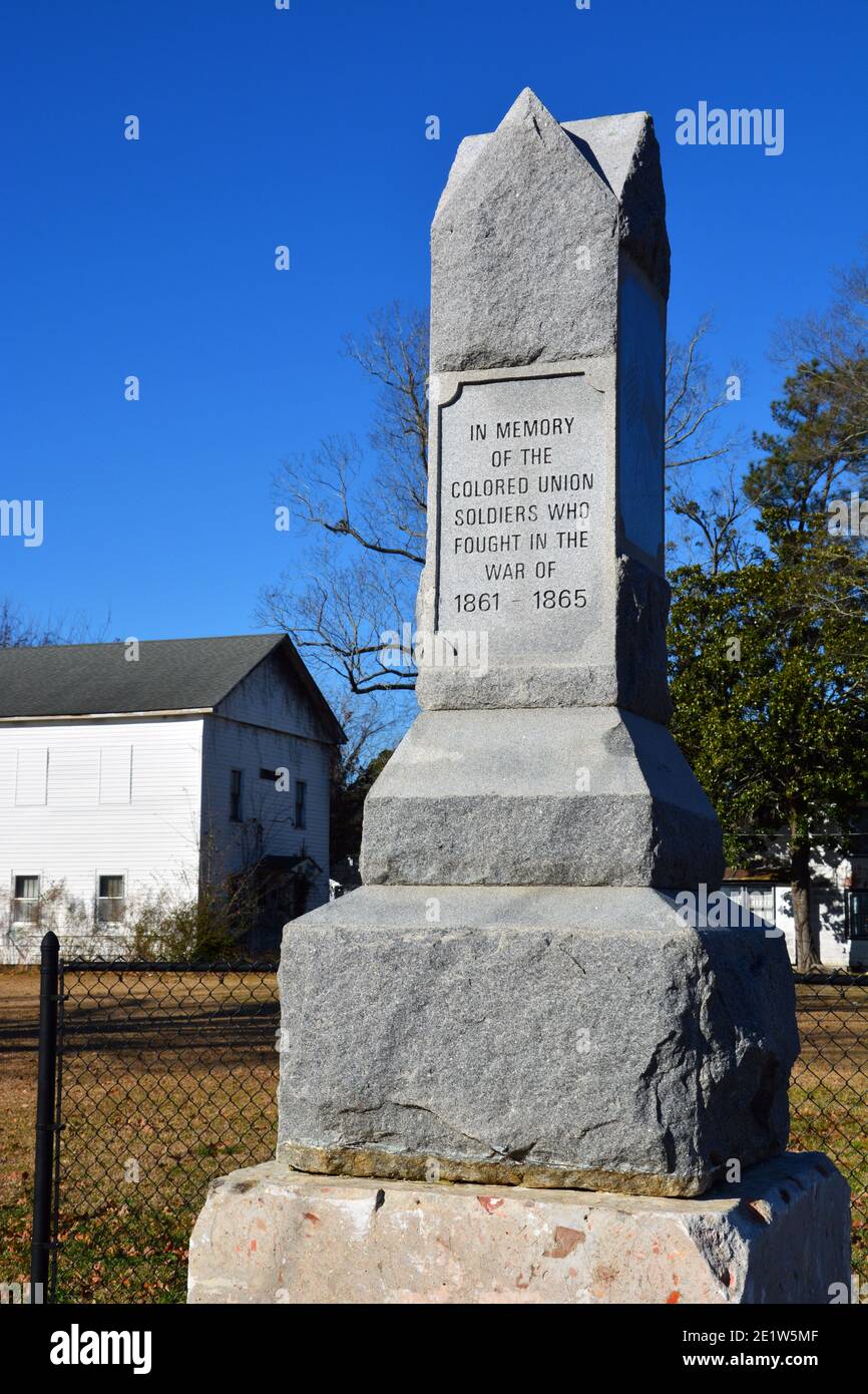 Eine Gedenksäule aus dem Jahr 1910 in North Carolina, die Afrikanern gewidmet ist Amerikanische Soldaten, die für die Union während der amerikanischen gekämpft Bürgerkrieg Stockfoto