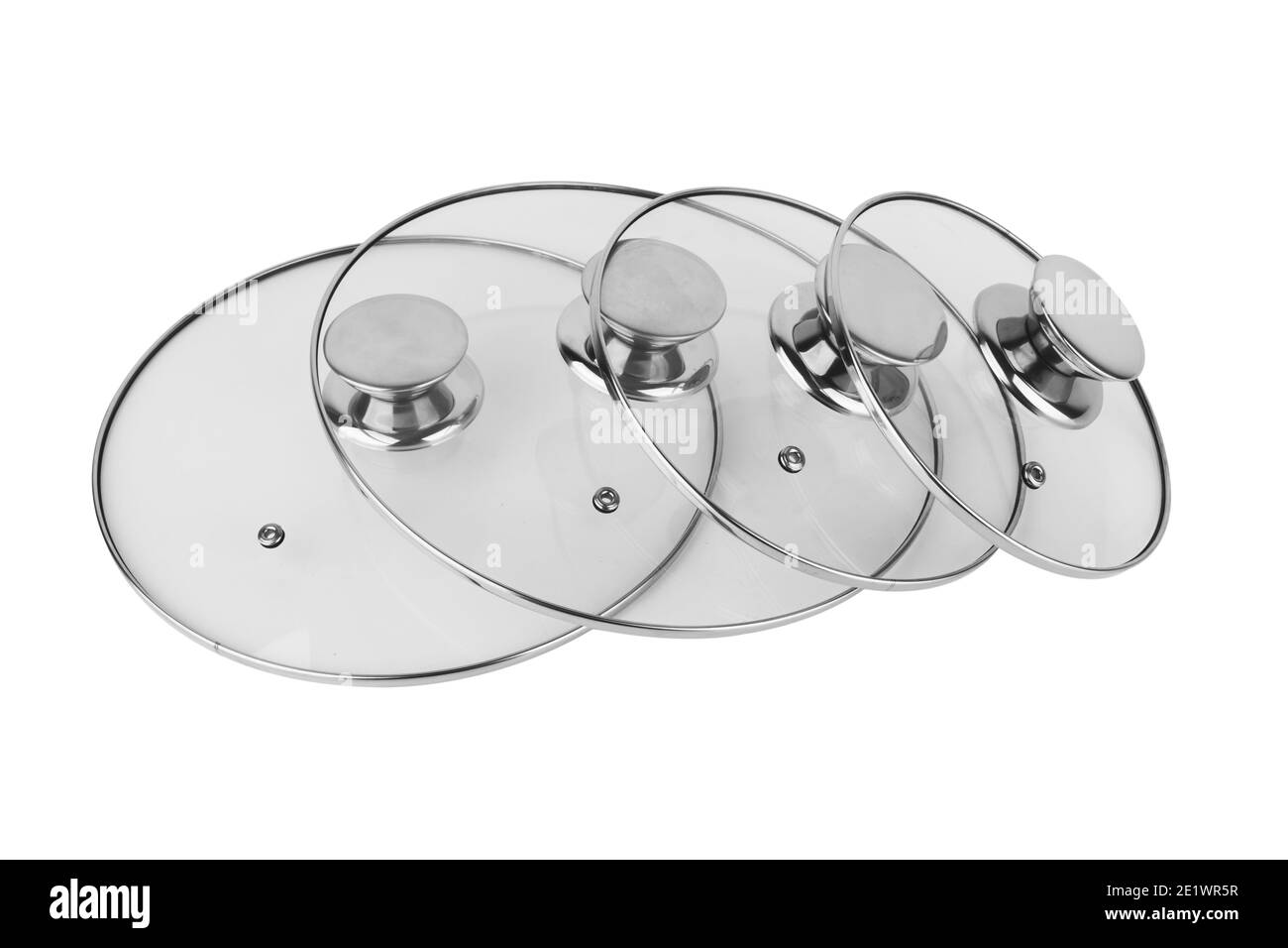 Deckel für Töpfe auf weißem Hintergrund isoliert Stockfoto