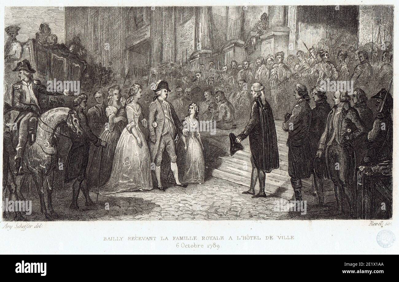 Bailly maire de Paris reçoit la famille royale à l'Hôtelde Ville 6 Oktober 1789 Stockfoto